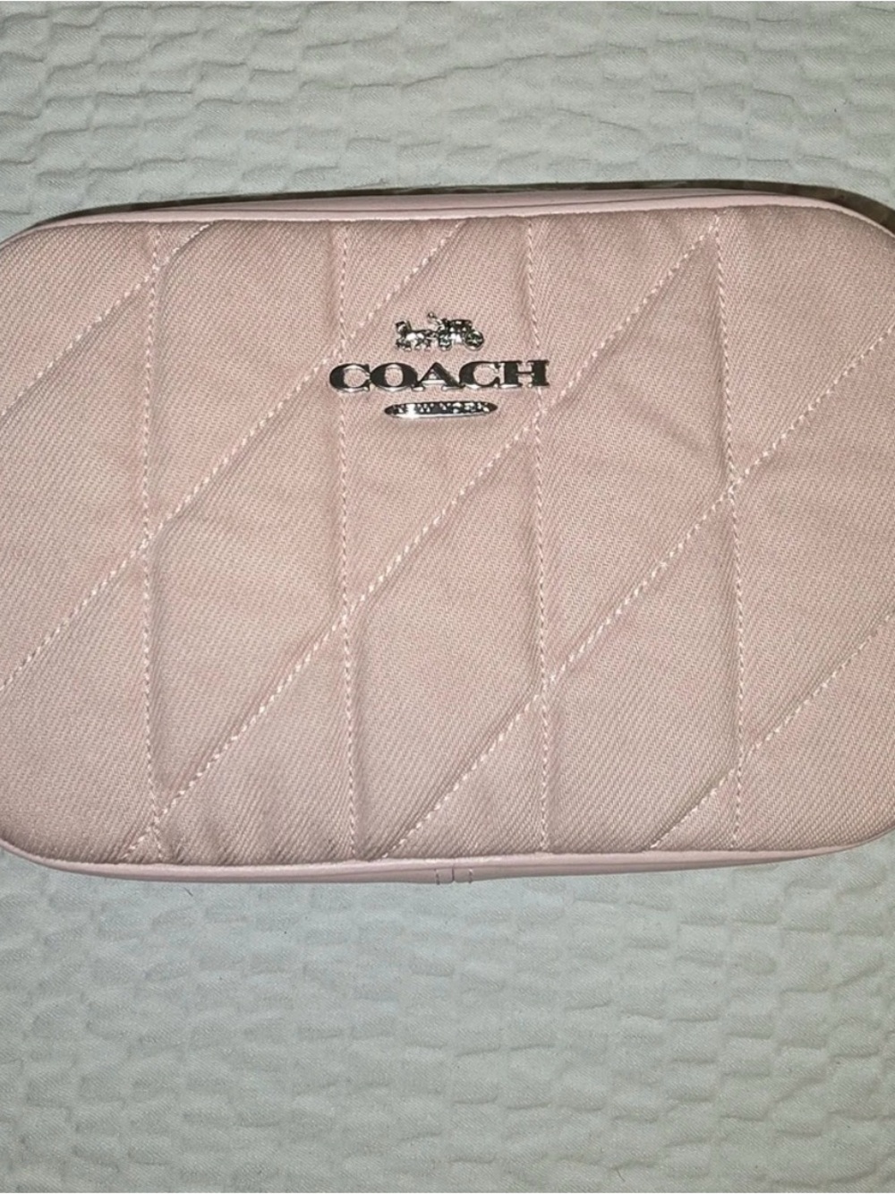 Coach Quilted Blush Pink Cosmetic Case with Silver Logo